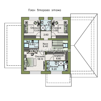 «Династия» - проект дома с мансардой, мастер спальня, с террасой сбоку и гаражом с мастерской - превью план дома