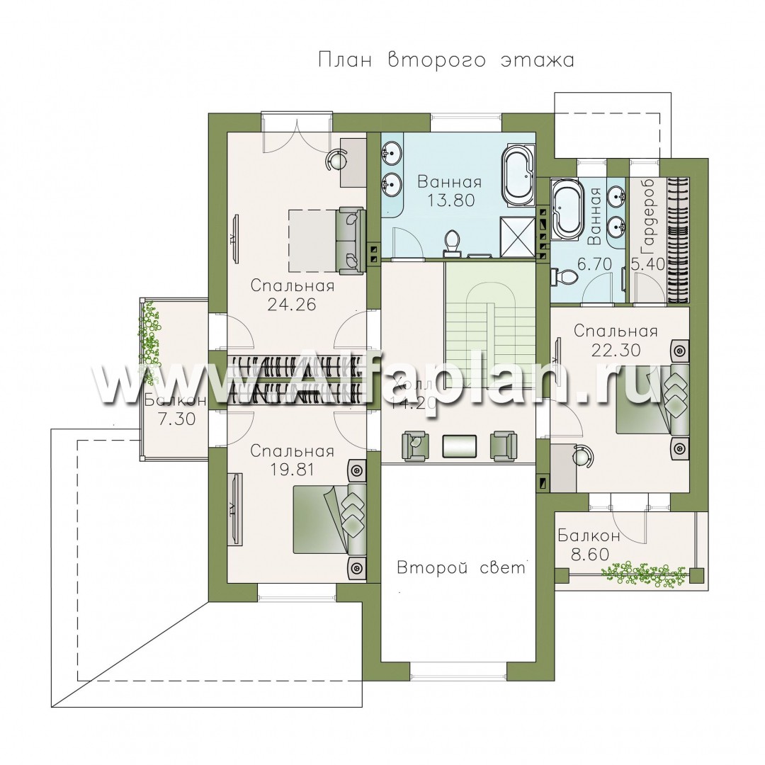 Проекты домов Альфаплан - «Голицын» — особняк с двусветной гостиной и сауной - изображение плана проекта №2