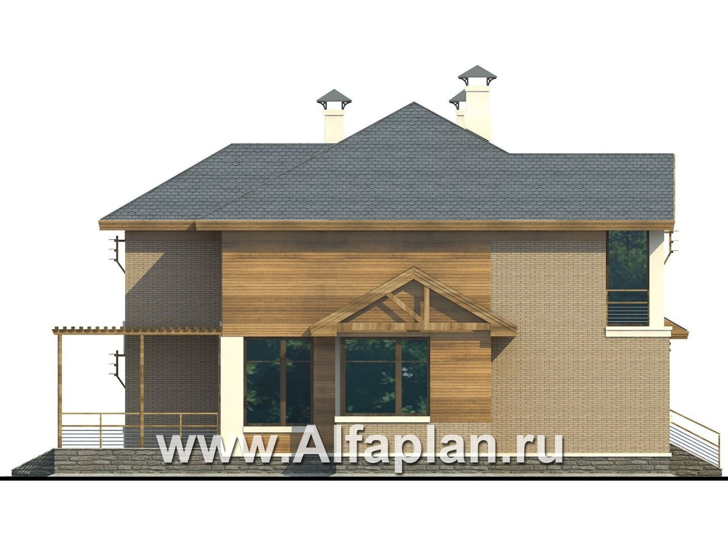 Проекты домов Альфаплан - «Вектор» - загородный коттедж с большими окнами - изображение фасада №3