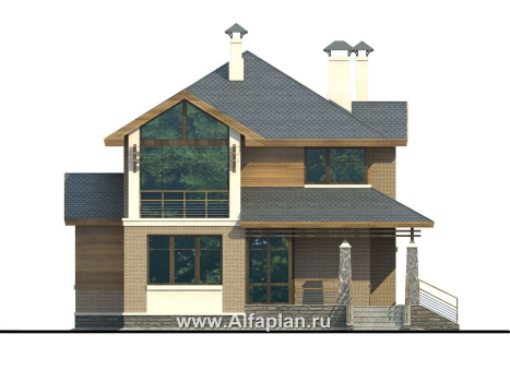Проекты домов Альфаплан - «Вектор» - загородный коттедж с большими окнами - превью фасада №1