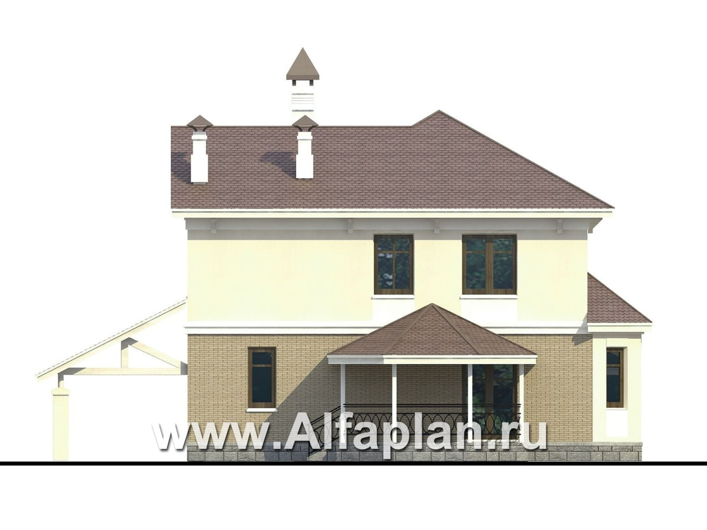 Проекты домов Альфаплан - «Классика»- двухэтажный особняк с эркером и навесом для машины - изображение фасада №4