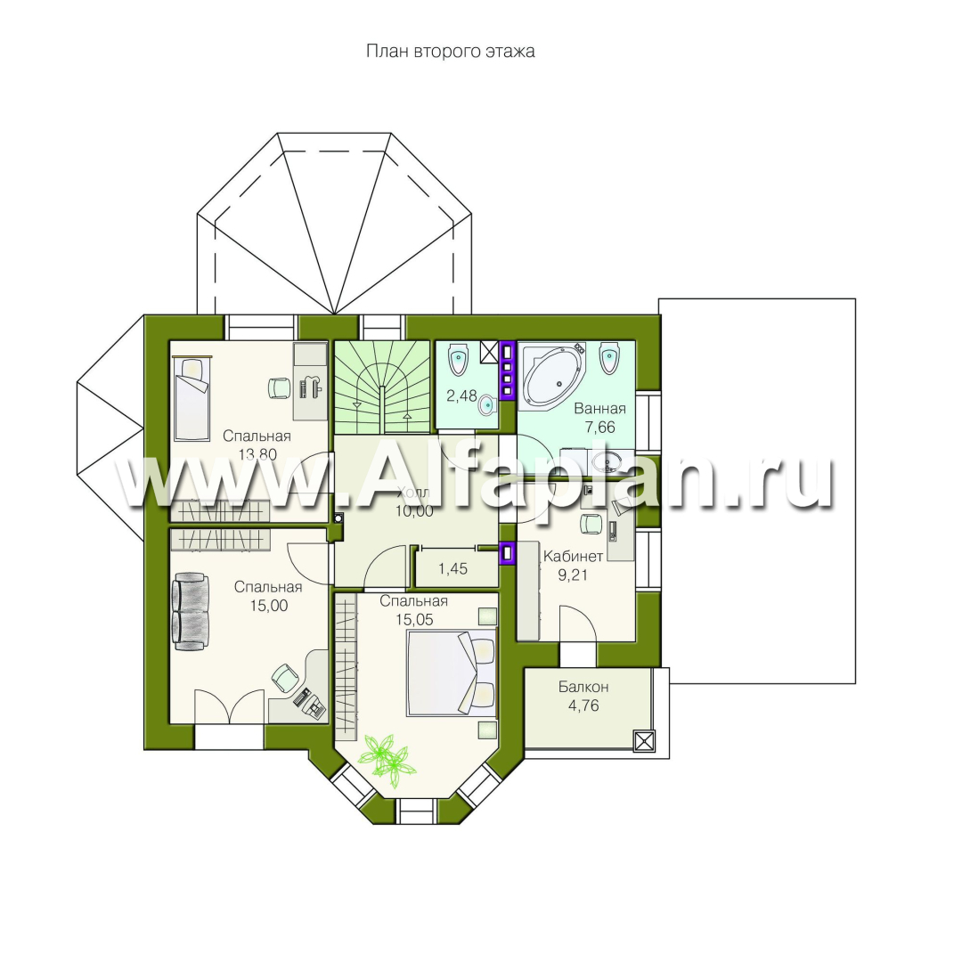 Проекты домов Альфаплан - «Классика»- двухэтажный особняк с эркером и навесом для машины - план проекта №2