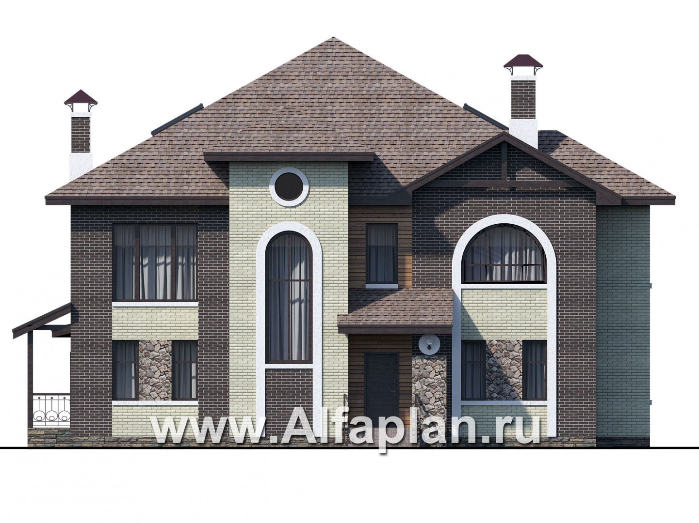 Проекты домов Альфаплан - «Демидов» - респектабельный особняк с мансардой - изображение фасада №1