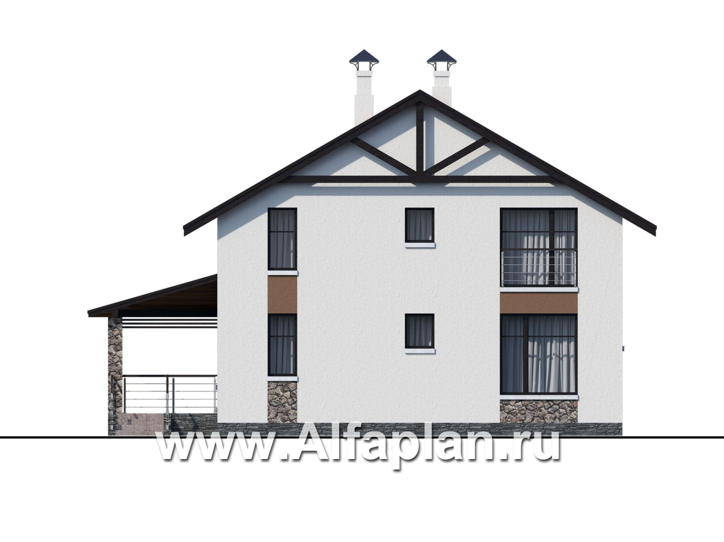 Проекты домов Альфаплан - Компактный дом с четырьмя спальными и угловой террасой - изображение фасада №4