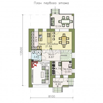 Проекты домов Альфаплан - «Вламинк» - очень удобный современный дом - превью плана проекта №1