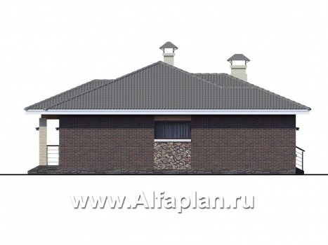 Проекты домов Альфаплан - «Леда» - одноэтажный дом с четырьмя комнатами и террасой - превью фасада №3