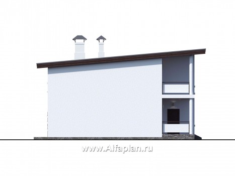 «Сезанн» - современный проект двухэтажного дома с террасой и с балконом, дуплекс,  с односкатной кровлей - превью фасада дома