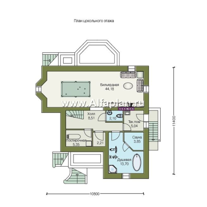 «Приорат Плюс» - проект дома с мансардой, кабинет на 1 эт, с террасой и с эркером, с биллиардной в цокольном этаже - превью план дома