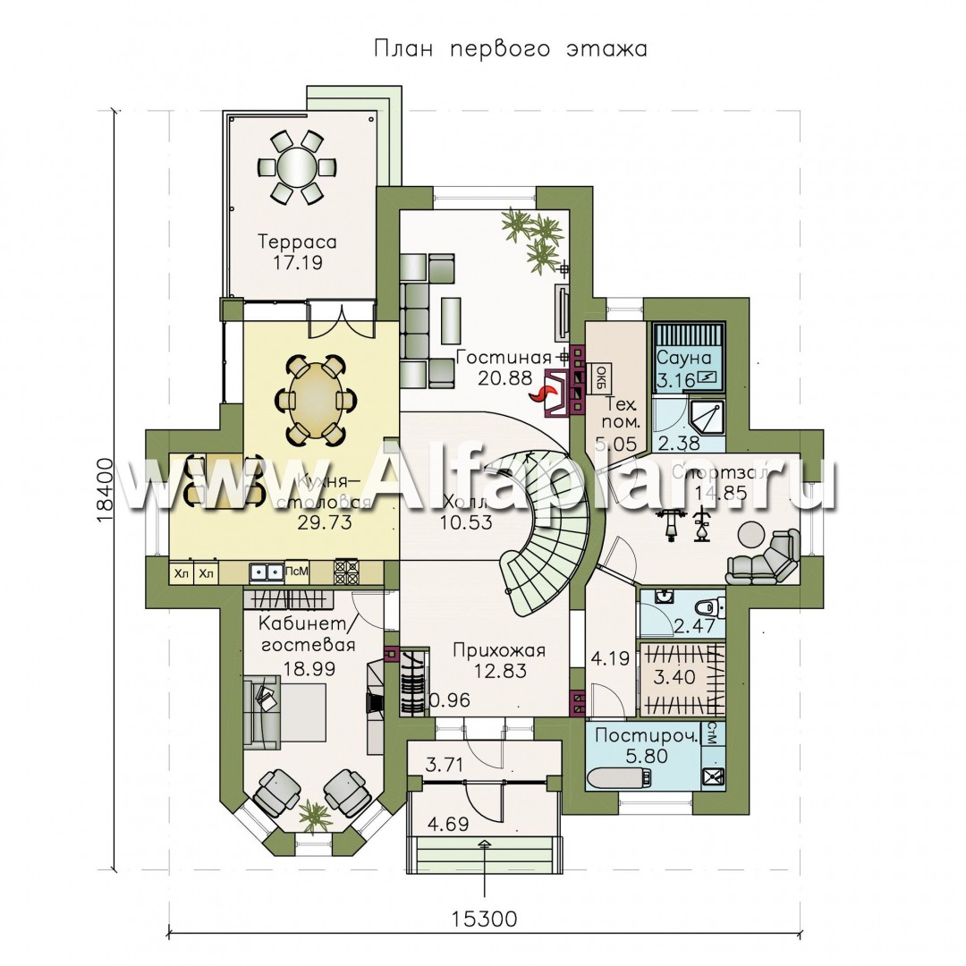 Проекты домов Альфаплан - «Воронцов»- респектабельный коттедж с комфортной планировкой - план проекта №1