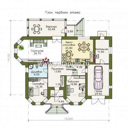 Проекты домов Альфаплан - «Амбиент» - амбиционый дом с двумя мощными эркерами - превью плана проекта №1