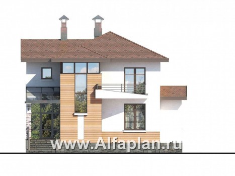 «Тренд» - проект двухэтажного дома из газобетона, с террасой, сауна и спортзал в цоколе, в современном стиле - превью фасада дома