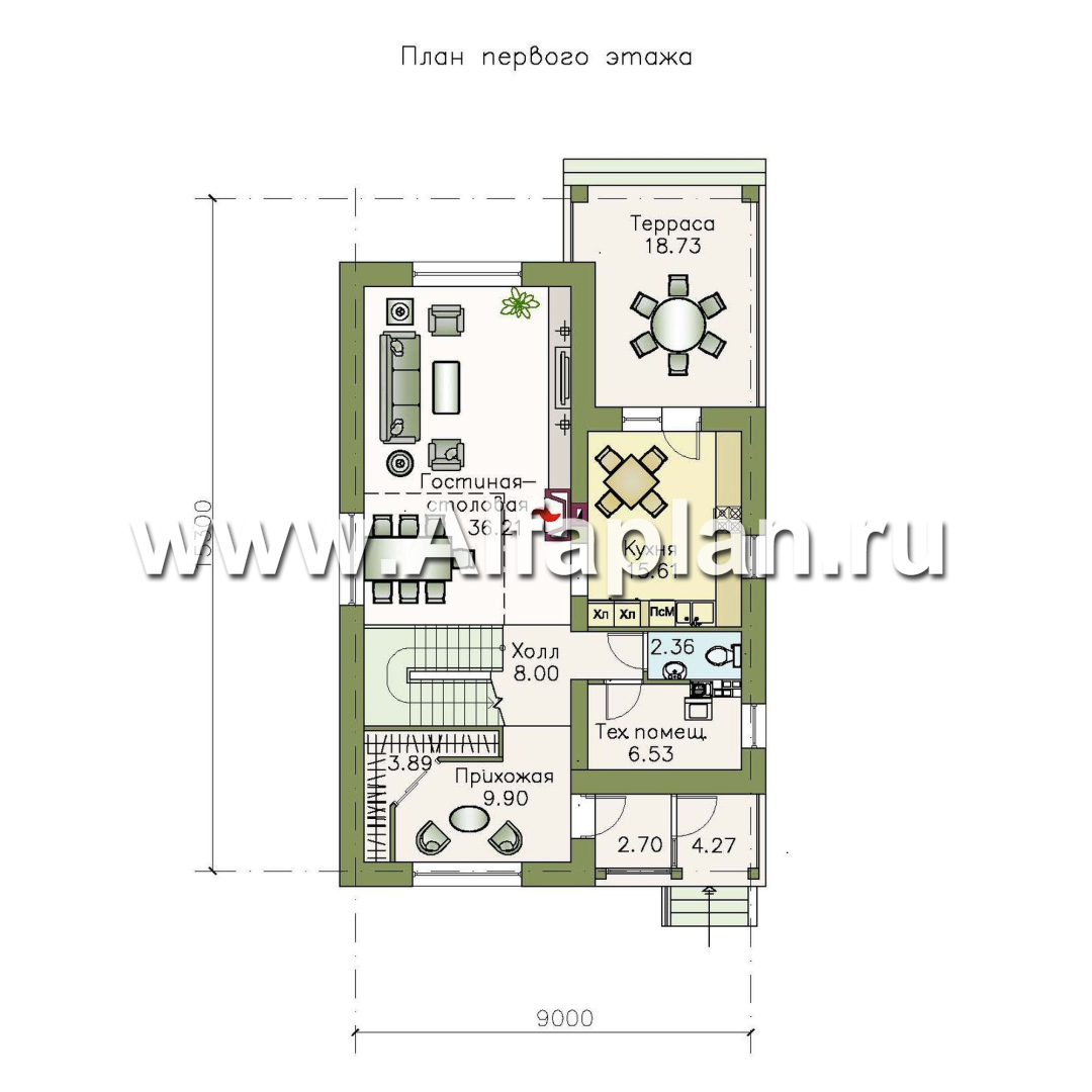 Проекты домов Альфаплан - «Монрепо» - компактный дом из блоков для узкого участка - изображение плана проекта №1