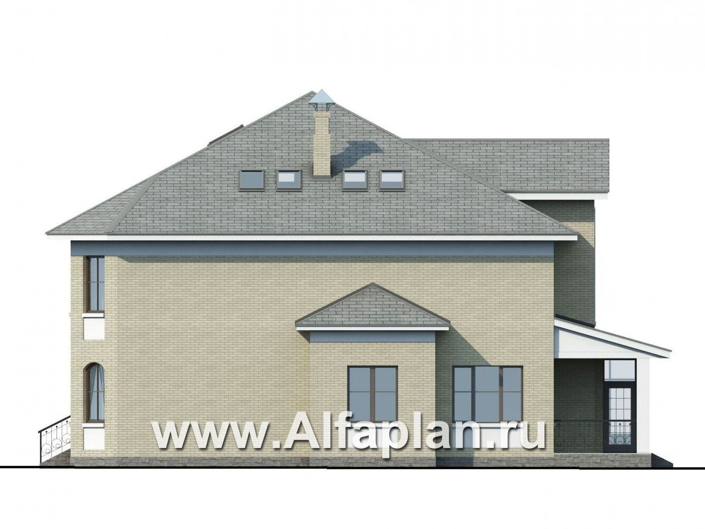 Проекты домов Альфаплан - «Рюрик» - солидный дом из газобетона для солидной семьи - изображение фасада №2