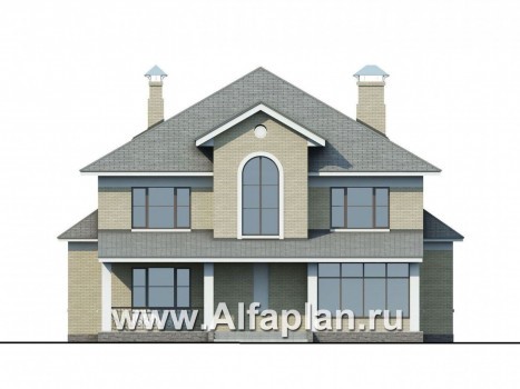 Проекты домов Альфаплан - «Рюрик» - солидный дом из газобетона для солидной семьи - превью фасада №4