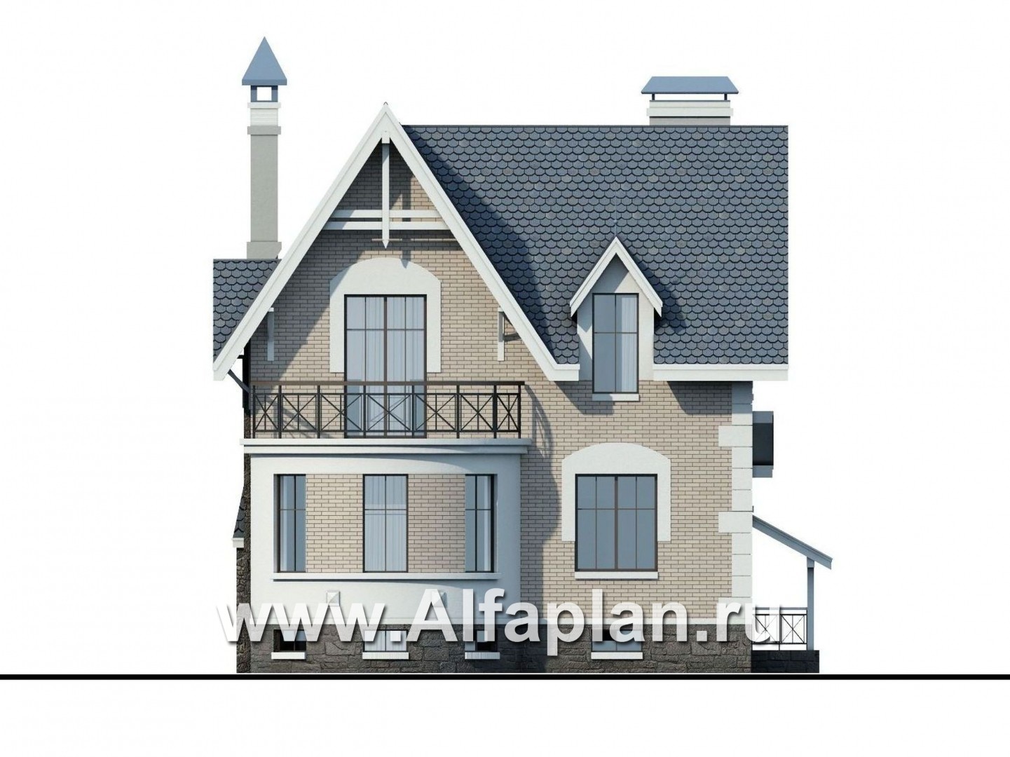 Проекты домов Альфаплан - «Стелла Плюс» — компактный дом с цокольным этажом - изображение фасада №4