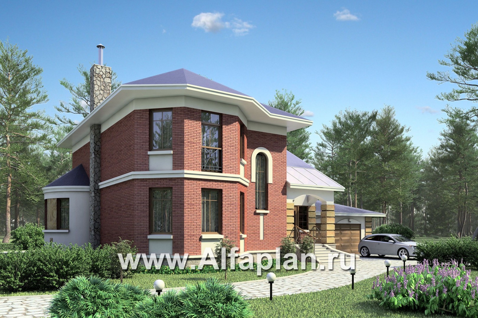 Проекты домов Альфаплан - «Ювенил» - загородный дом с большим гаражом - основное изображение