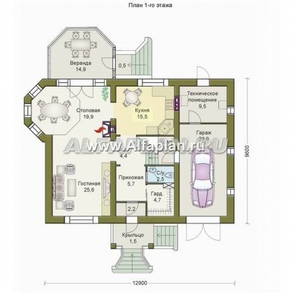 Проекты домов Альфаплан - «Магистр» - респектабельный коттедж с гаражом - превью плана проекта №1