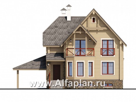 Проекты домов Альфаплан - «АльфаВУД» - деревяный дом из клееного бруса - превью фасада №1
