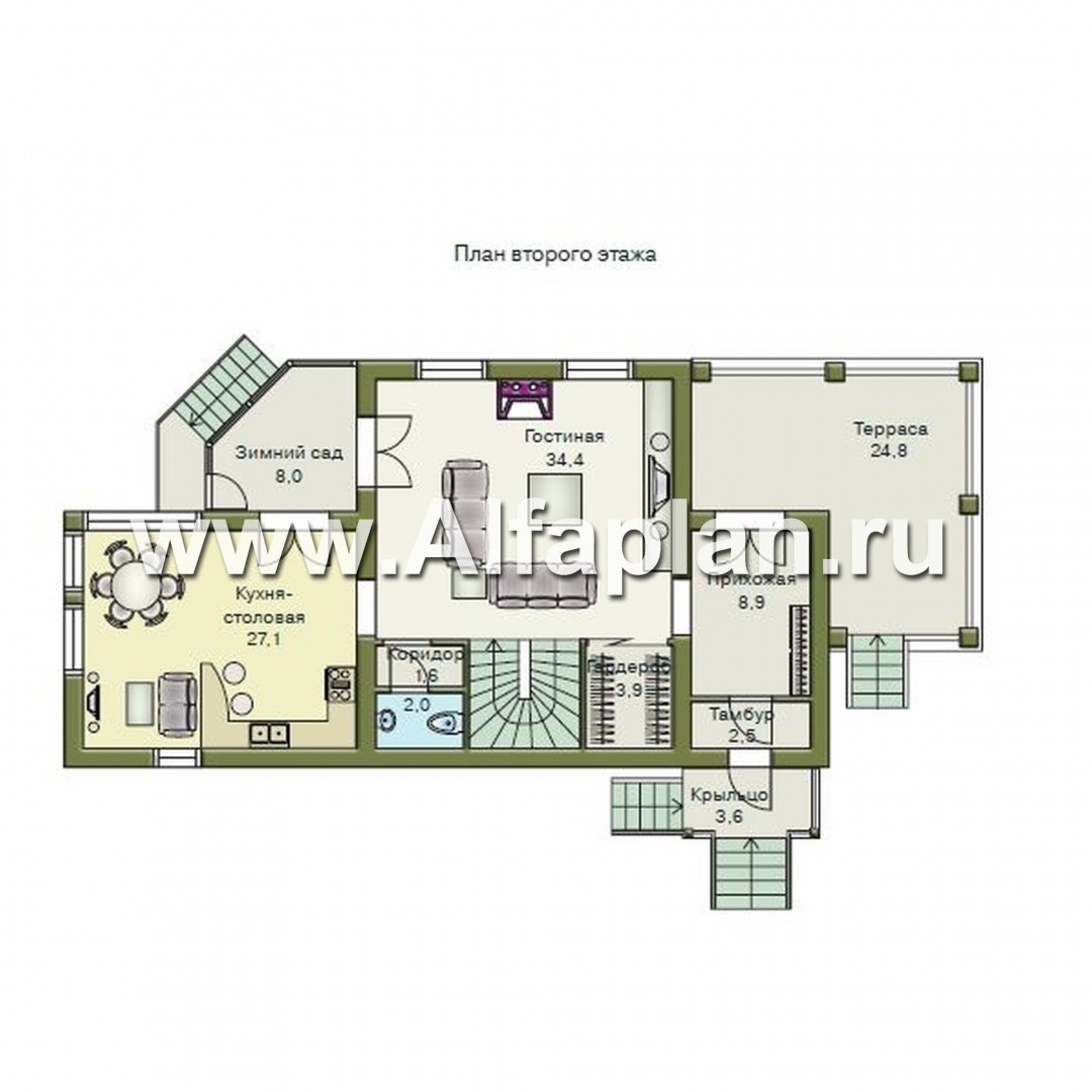 Проекты домов Альфаплан - «Яблоко» - дом для узкого участка с рельефом - план проекта №2