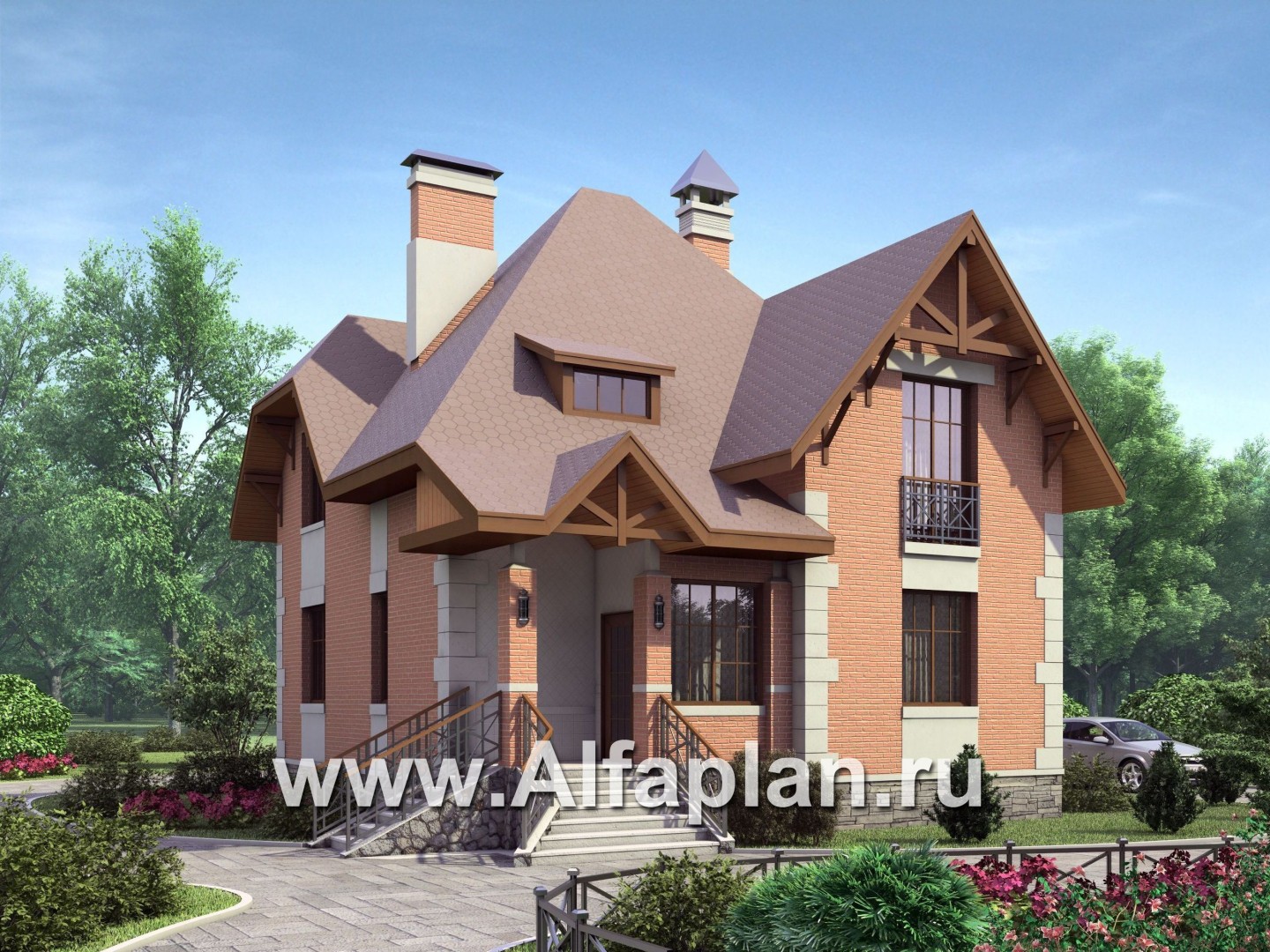 Проекты домов Альфаплан - «Ягерхаус» — загородный дом с пирамидальной кровлей - основное изображение