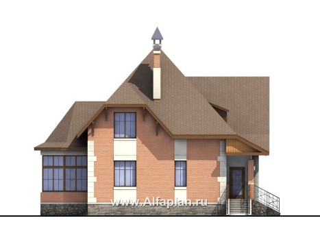Проекты домов Альфаплан - «Ягерхаус» — загородный дом с пирамидальной кровлей - превью фасада №3