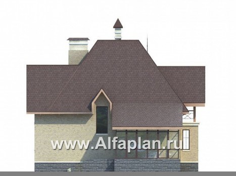 «Авалон» - проект двухэтажного дома с полукруглым эркером, с террасой, с башней в стиле замка - превью фасада дома