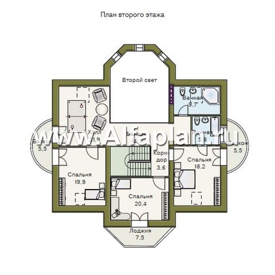 Проекты домов Альфаплан - «Белта» - респектабельный двухэтажный особняк - план проекта №2