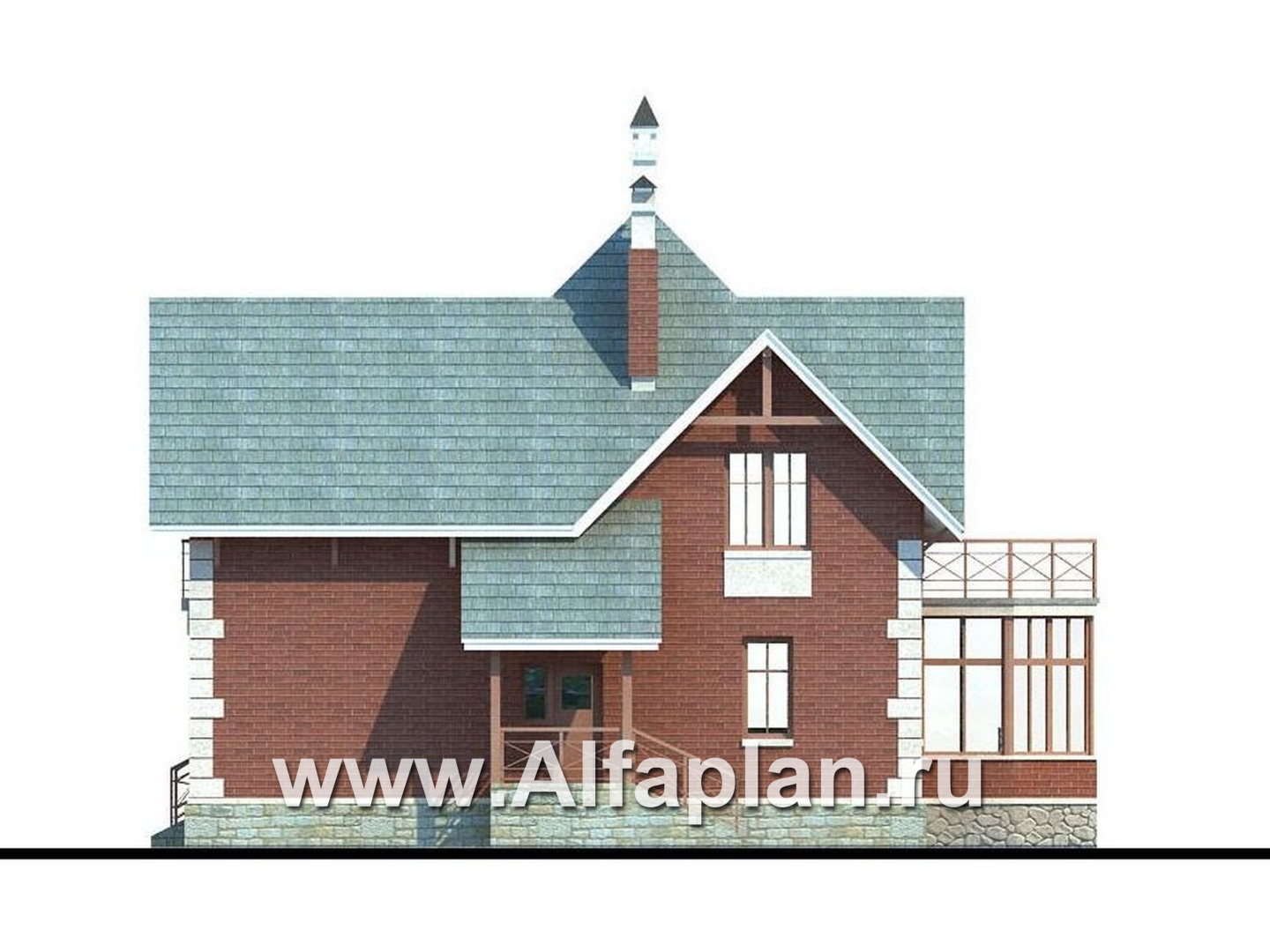 Проекты домов Альфаплан - «Приорат» - двухэтажный коттедж с рустовкой - изображение фасада №2