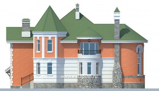 «Паркон» - проект двухэтажного дома, в стиле замка,   с угловой башней, вторым светом и террасой - превью фасада дома