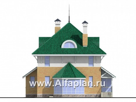 Проекты домов Альфаплан - «Петит» - проект двухэтажного загородного дома с просторной мансардой - превью фасада №4