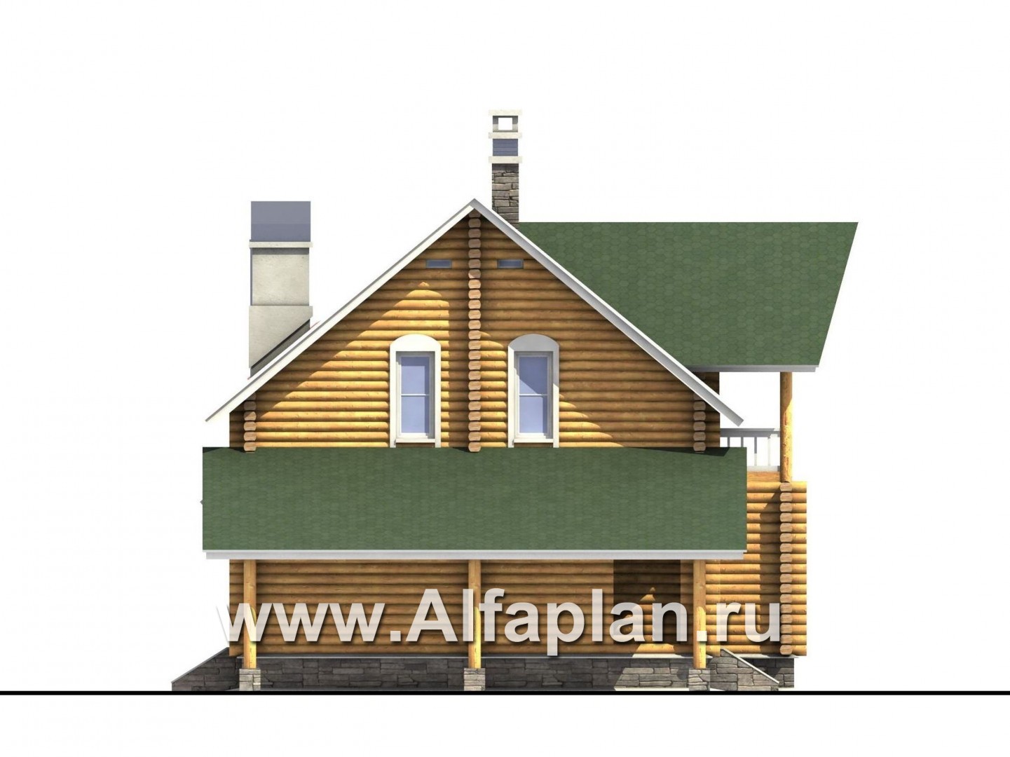 Проекты домов Альфаплан - «Новая Традиция» — деревянный дом с треугольной верандой - изображение фасада №3