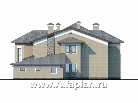 «Пятьсот квадратов» - проект двухэтажного дома, с двусветной гостиной и с террасой, гараж на 2 авто, вилла в стиле замка - превью фасада дома