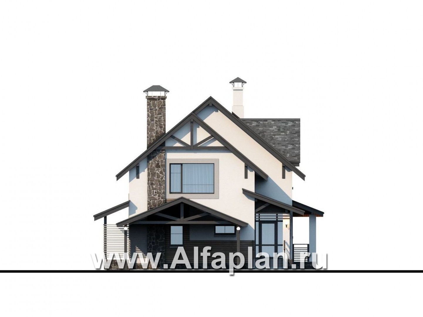 Проекты домов Альфаплан - «Роза ветров» - загородный дом с летней куxней и навесом для машин - изображение фасада №1
