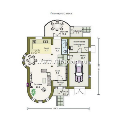 «5-ая глава» - проект дома, со вторым светом гостиной, с мансардой и с гаражом, в стиле замка - превью план дома