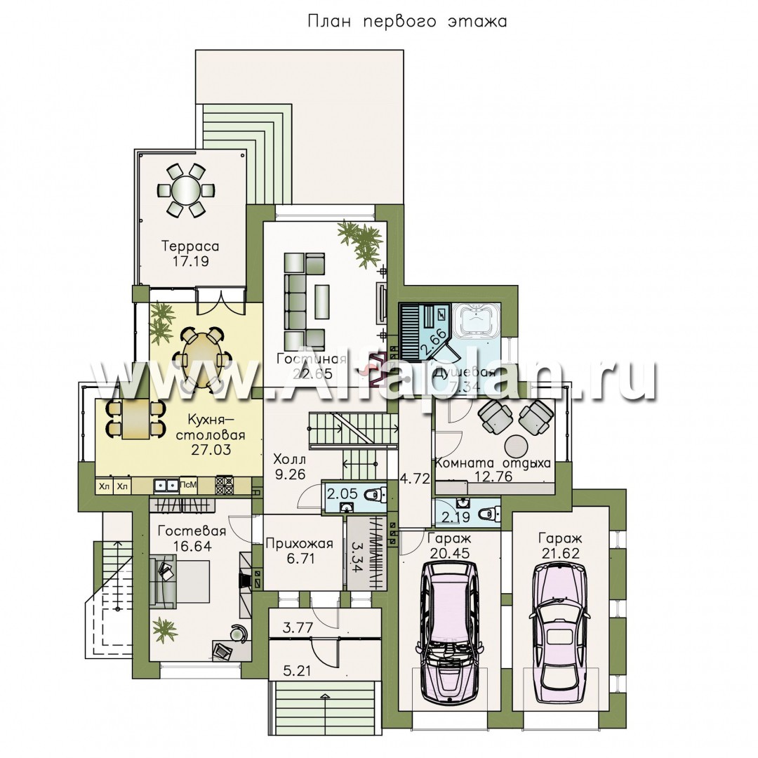 Проекты домов Альфаплан - «Современник плюс» - современный коттедж c цокольным этажом - план проекта №2