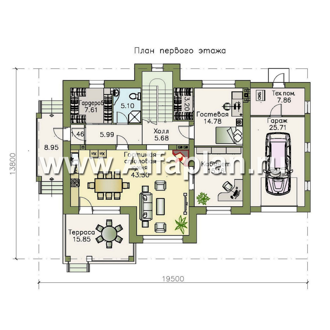 Проекты домов Альфаплан - «Ясная поляна»- коттедж для большой семьи с гаражом и бильярдной - план проекта №1