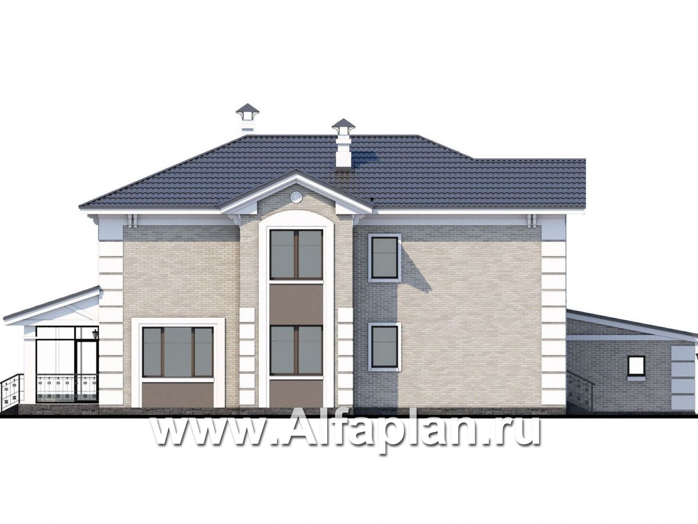 Проекты домов Альфаплан - «Орлов» - классический комфортабельный коттедж с гаражом - изображение фасада №3