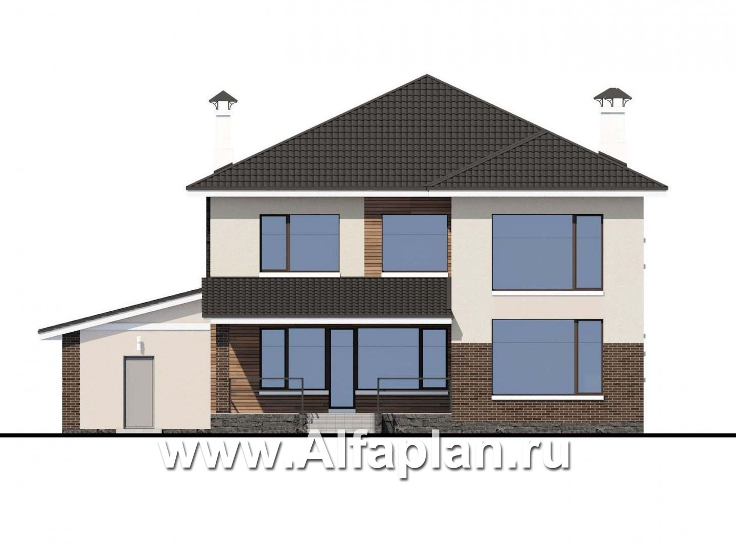 Проекты домов Альфаплан - «Родос» - проект современного двухэтажного дома с гаражом на две машины - изображение фасада №4