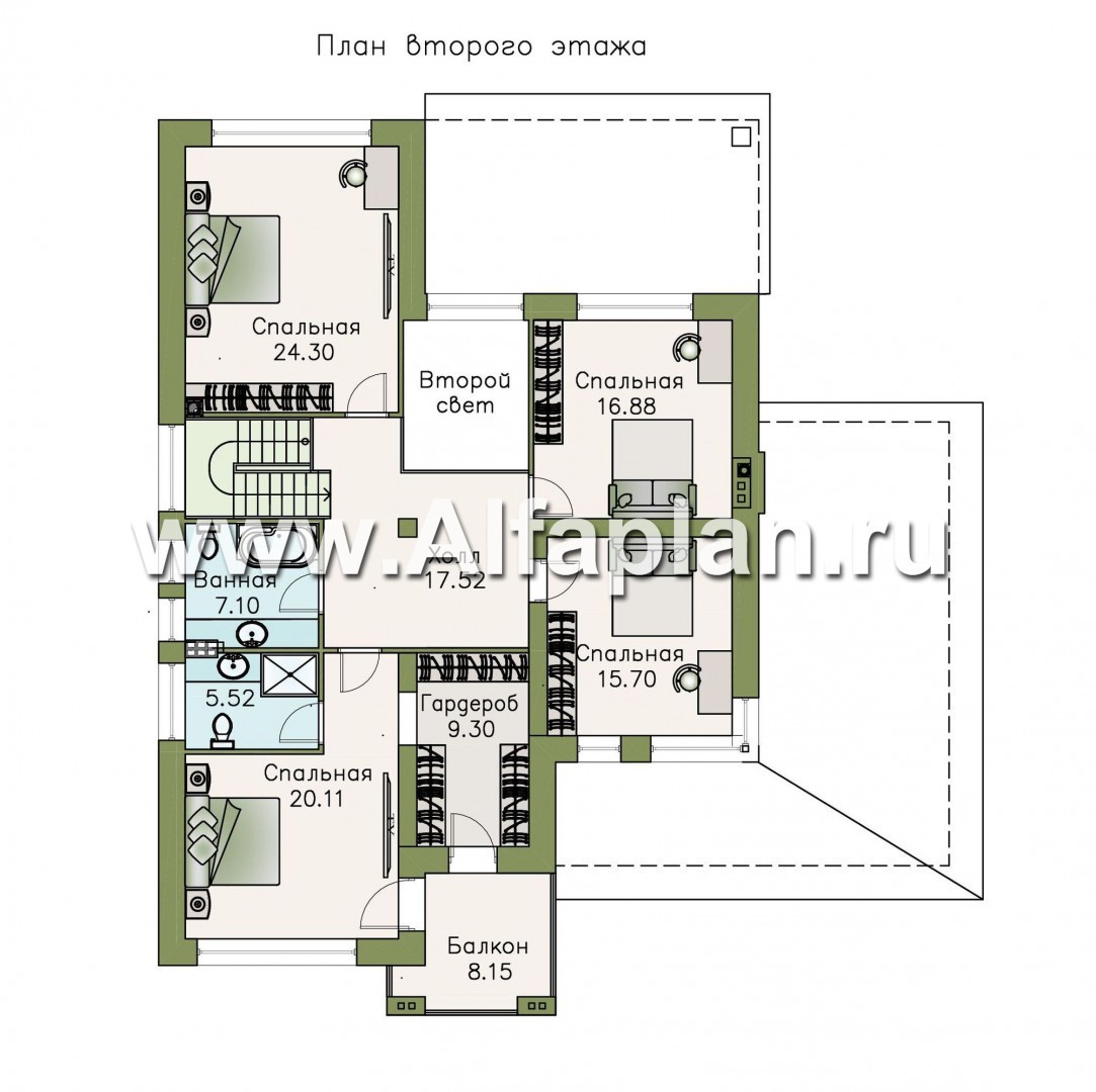 Проекты домов Альфаплан - «Родос» - проект современного двухэтажного дома с гаражом на две машины - изображение плана проекта №2