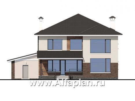 Проекты домов Альфаплан - «Родос» - проект современного двухэтажного дома с гаражом на две машины - превью фасада №4