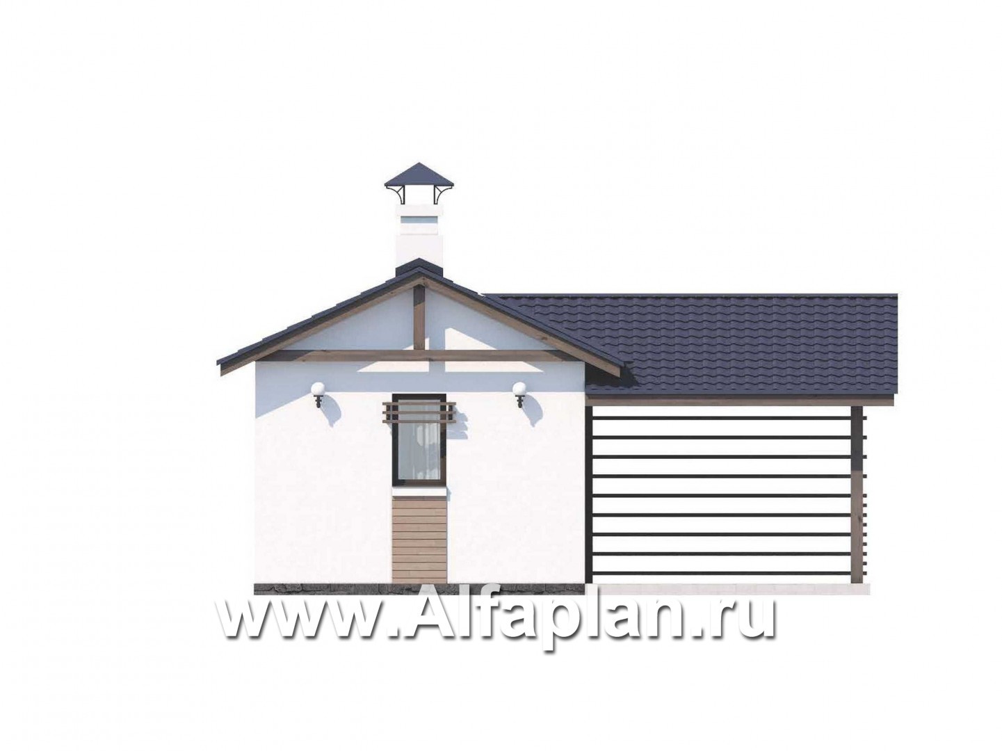 Проекты домов Альфаплан - Блок SPA с навесом для машины для небольшой усадьбы - изображение фасада №1