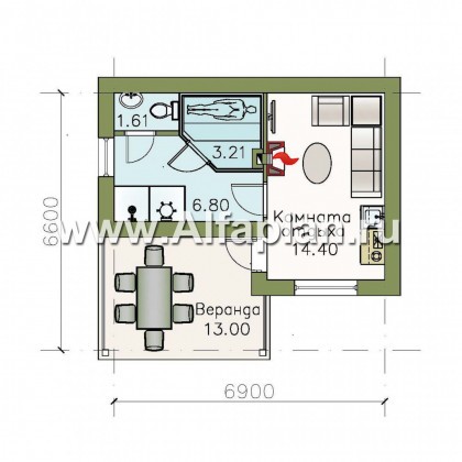 Проекты домов Альфаплан - Небольшая уютная баня с террасой (беседкой) - превью плана проекта №1