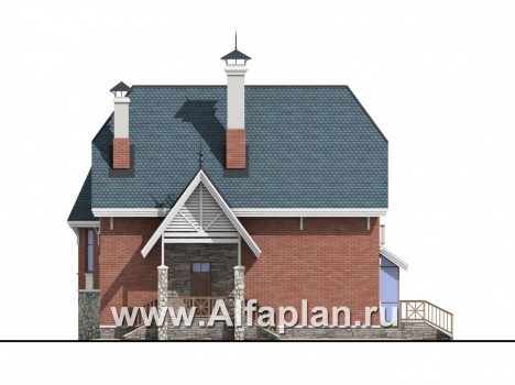 «Лавиери» - проект двухэтажного дома из кирпича, с изящным крыльцом и эркером - превью фасада дома