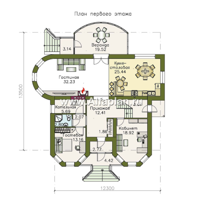 Проекты домов Альфаплан - «Амбиент»- респектабельный проект коттеджа с верандой - превью плана проекта №1