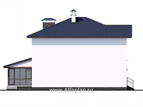 Проекты домов Альфаплан - «Седьмая высота» - современный коттедж с гаражом и просторной верандой - превью фасада №3