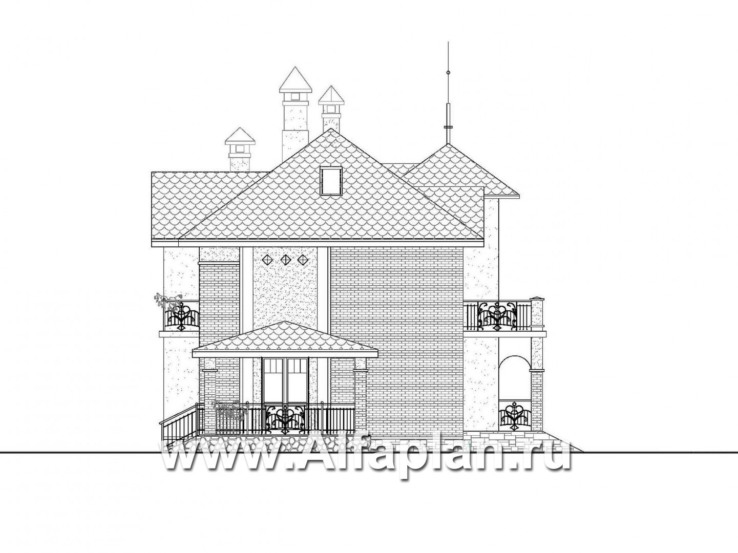 Проекты домов Альфаплан - «Разумовский» - проект коттеджа с мотивами модерна - изображение фасада №3