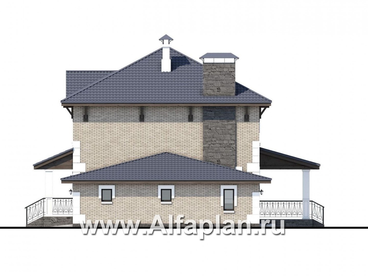 Проекты домов Альфаплан - «Земляничная поляна» - двухэтажный коттедж с гаражом и верандой - изображение фасада №2
