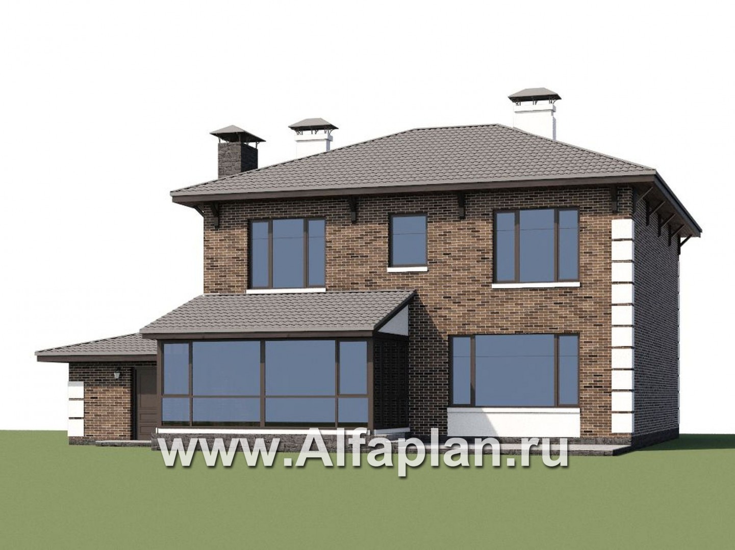 Проекты домов Альфаплан - «Седьмая высота» - стильный коттедж с гаражом и просторной верандой - дополнительное изображение №1