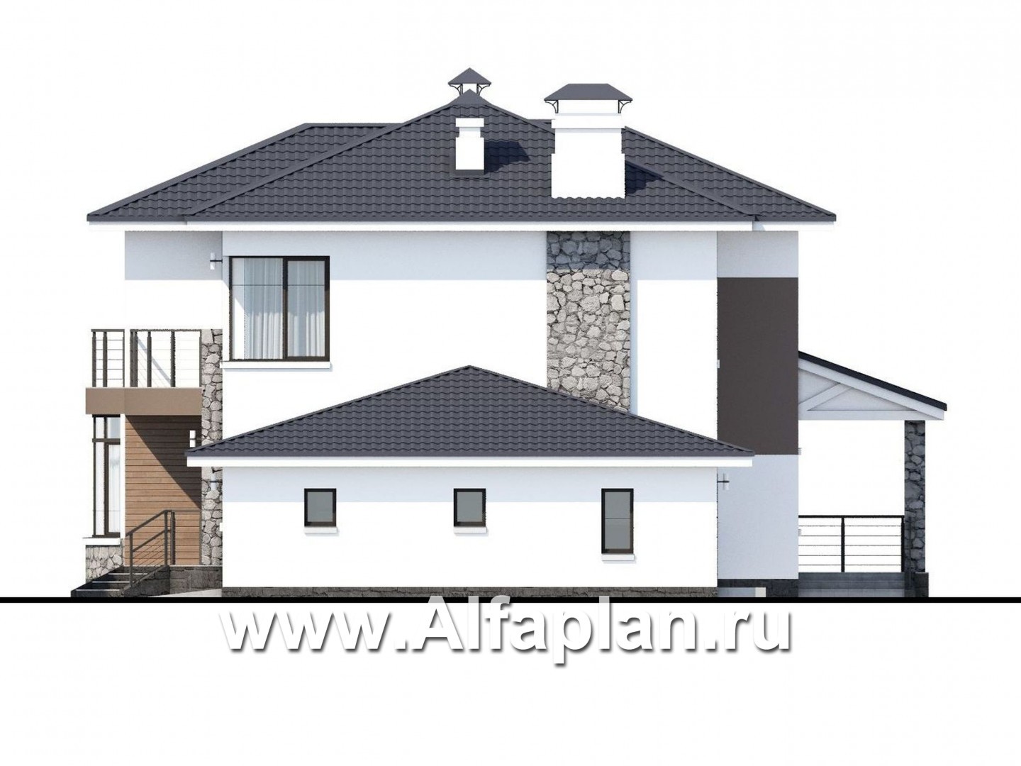 Проекты домов Альфаплан - «Гедонист»- коттедж с гаражом и эффектным остеклением - изображение фасада №2