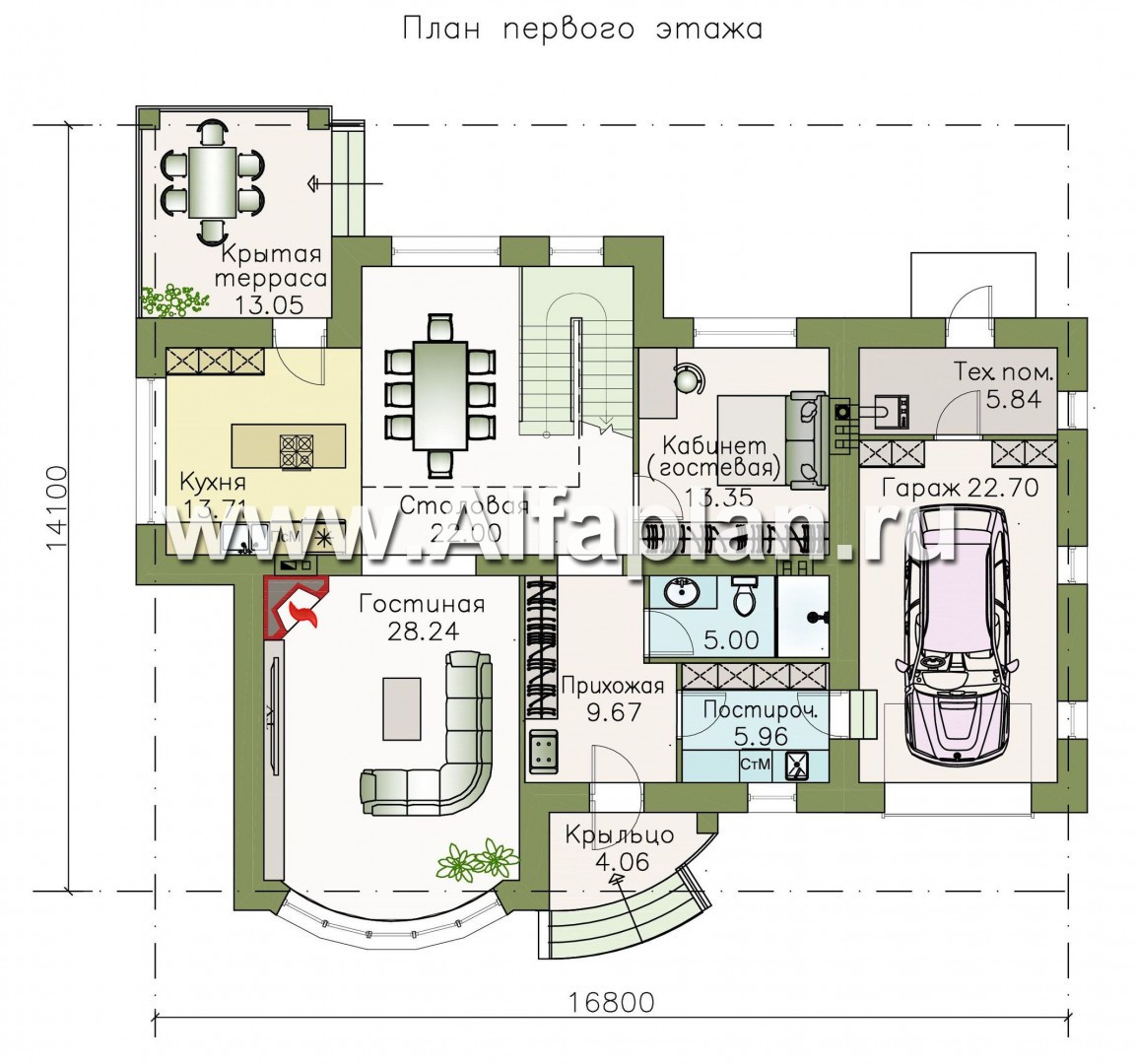 Проекты домов Альфаплан - «Гедонист»- коттедж с гаражом и эффектным остеклением - изображение плана проекта №1